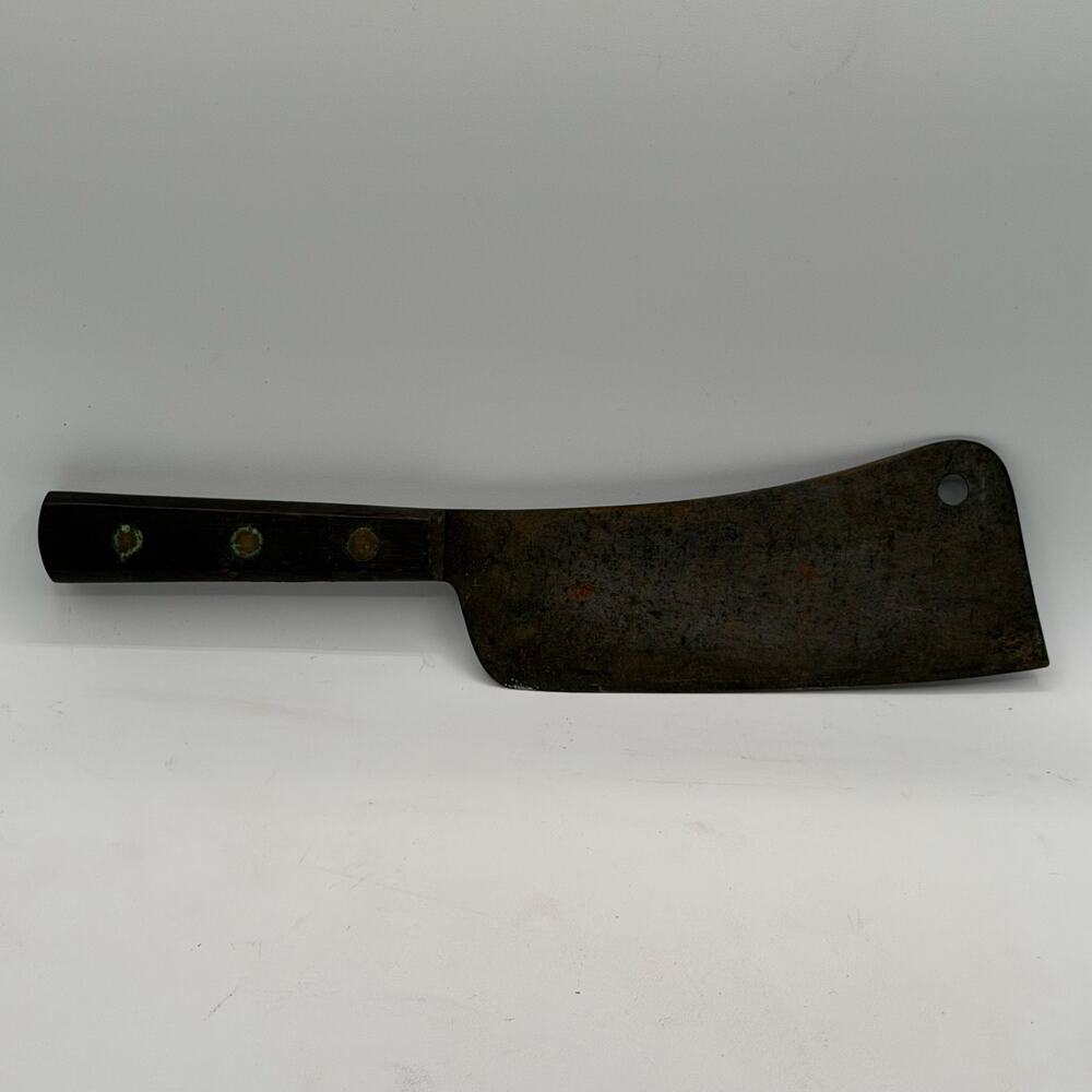 Vintage 12" Carbon Steel Meat Cleaver Butcher Knife with Wood Handle